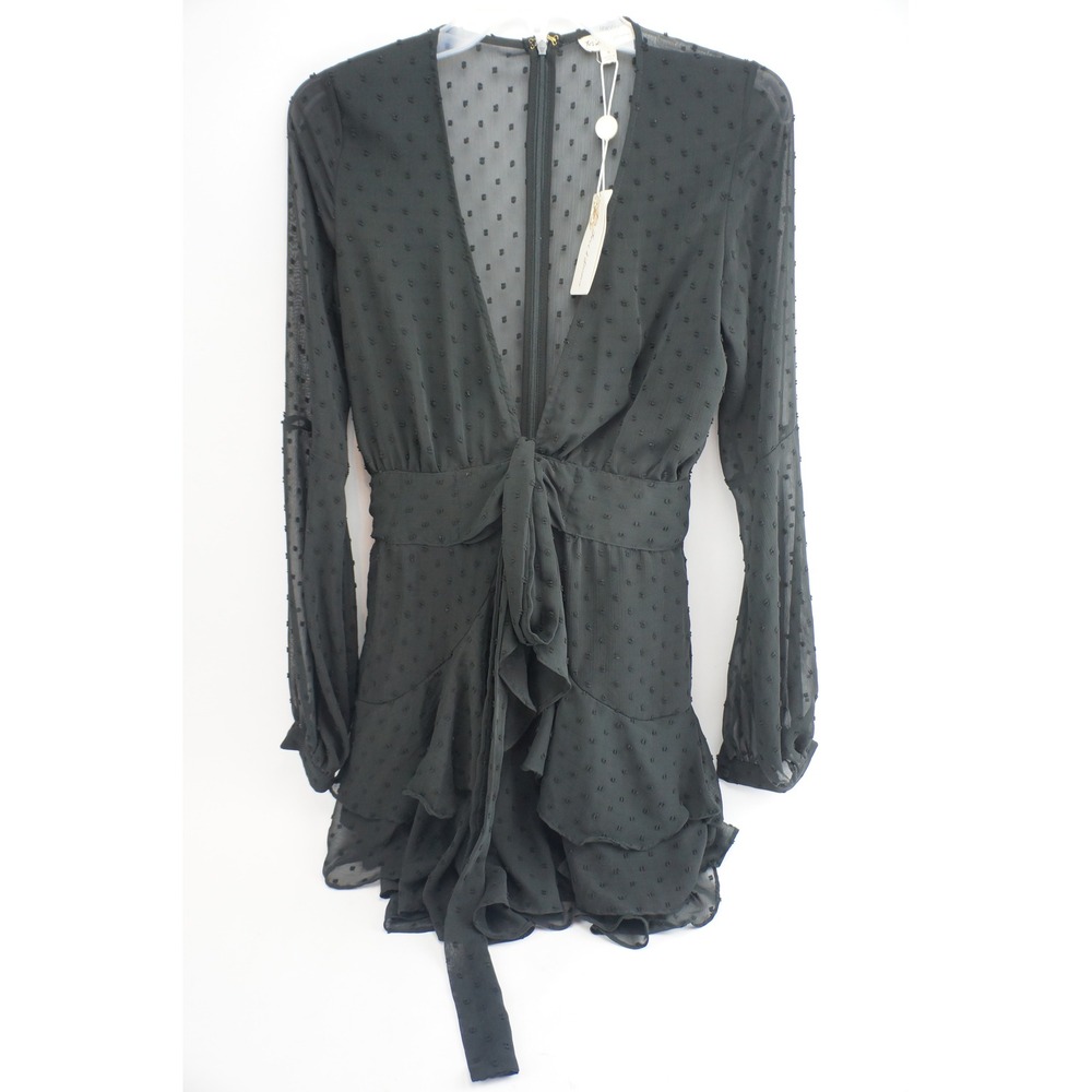 For Love & Lemons Mini Dress Tarta Small Black Swiss Dot Ruffle‎ NWT
